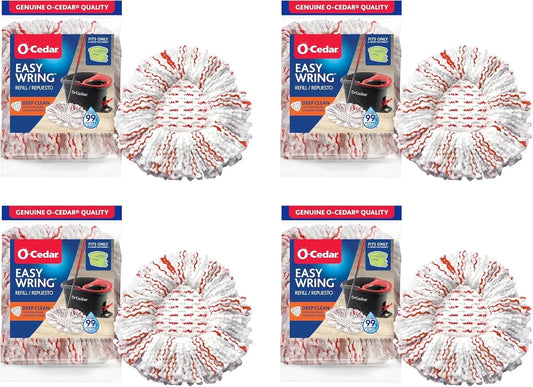 O-Cedar EasyWring Deep Clean Refill | 40% More Cleaning Power | Microfiber Mop Refill Compatible with O-Cedar EasyWring Spin Mop & Bucket System (Pack of 4)