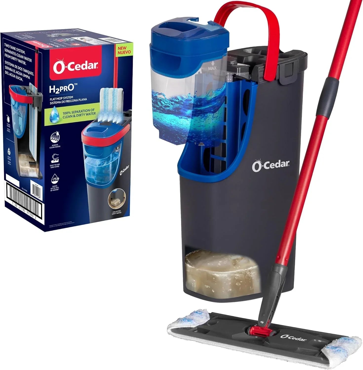 O-Cedar H2prO Flat Mop System | Quick Everyday Cleaning | Dual-Tank Fresh Water System | Machine Washable Reusable Microfiber Mop Pad | Safe on Hardwood, Tile & Vinyl Floors
