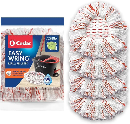 O-Cedar EasyWring Deep Clean Refill (4-Pack) | 40% More Cleaning Power | Microfiber Mop Refill Compatible with O-Cedar EasyWring Spin Mop & Bucket System