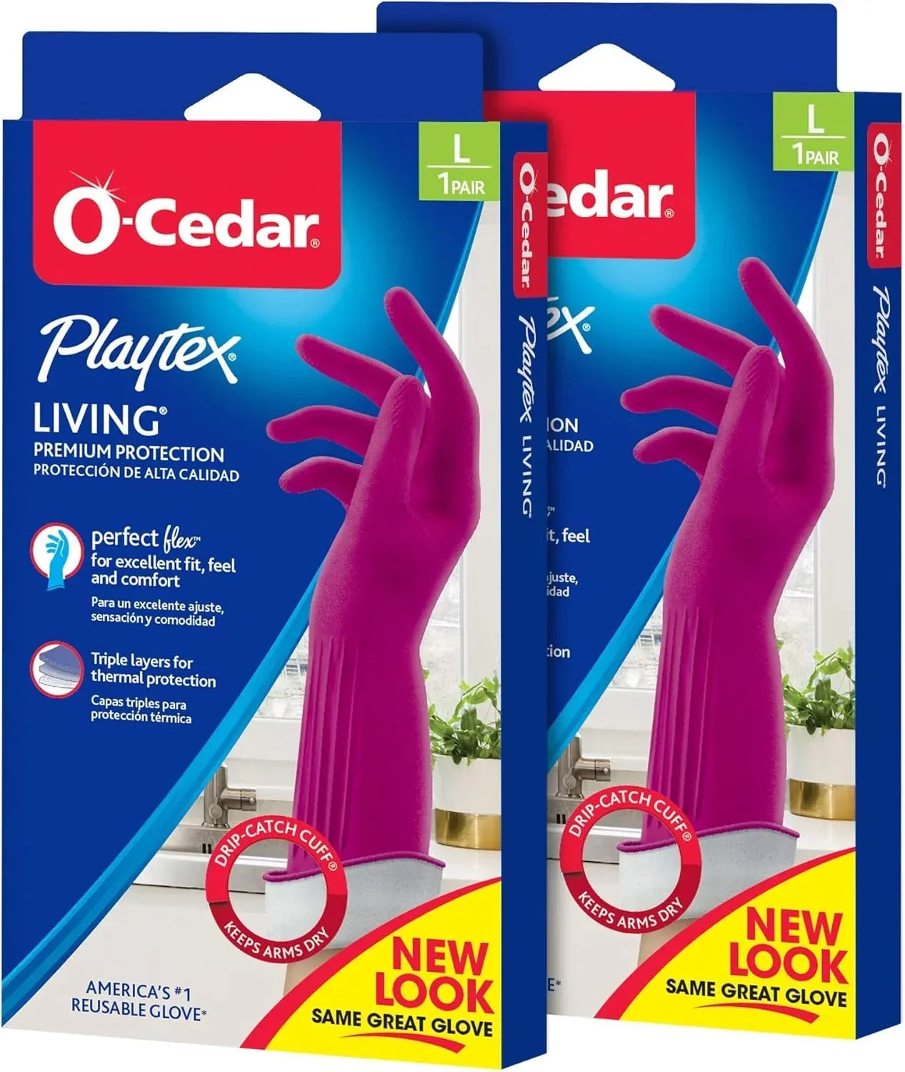 Playtex Living Reuseable Rubber Cleaning Gloves, Premium Protection (Large, Pairs - 2) Color may vary