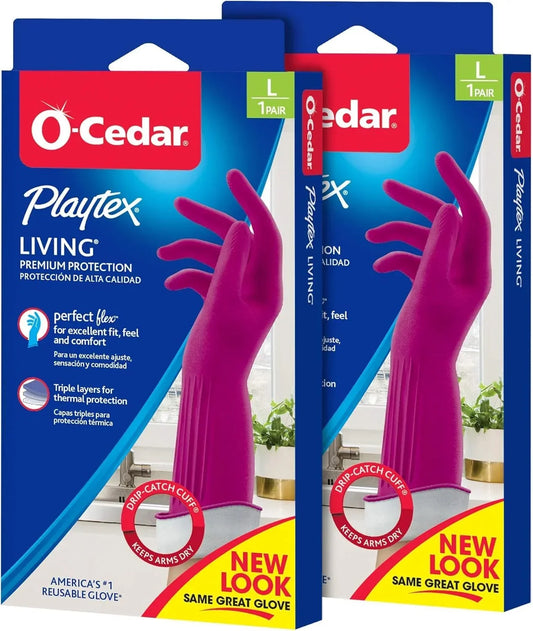 Playtex Living Reuseable Rubber Cleaning Gloves, Premium Protection (Large, Pairs - 2) Color may vary