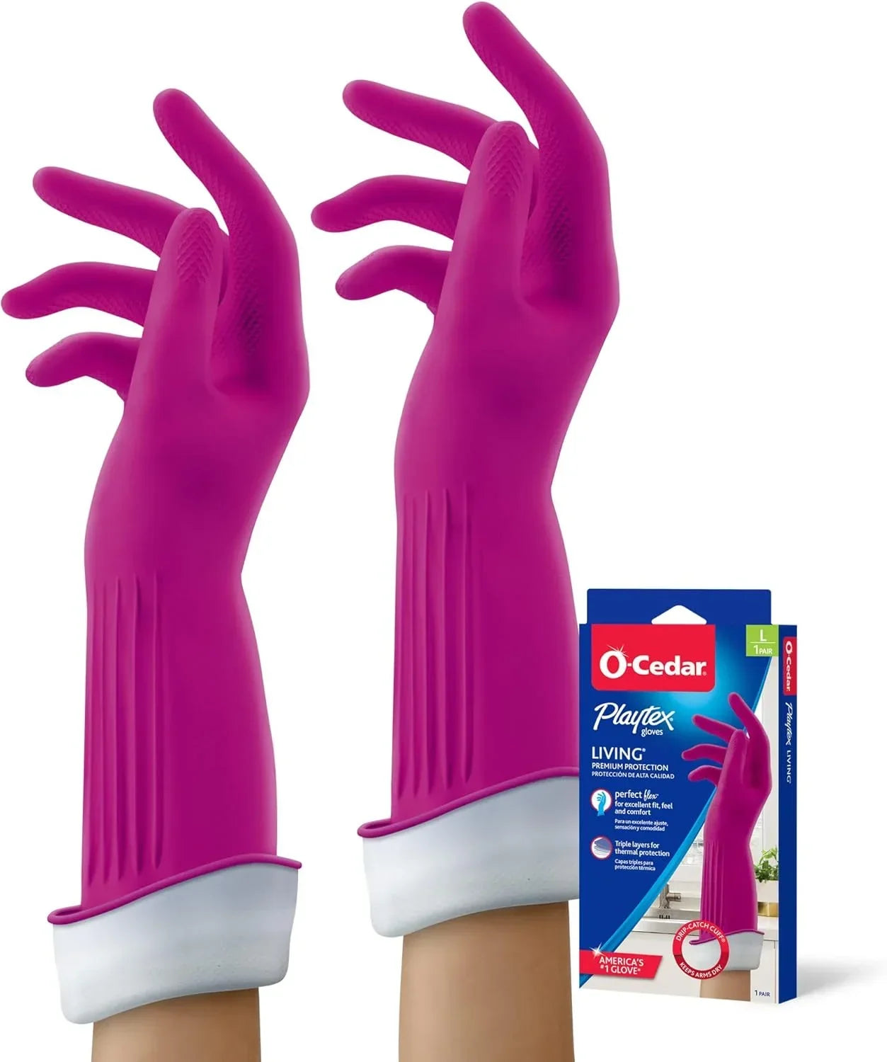 PLAYTEX Living Reuseable Rubber Cleaning Gloves (Large, 2 Pairs), Premium Protection Reusable Household Gloves