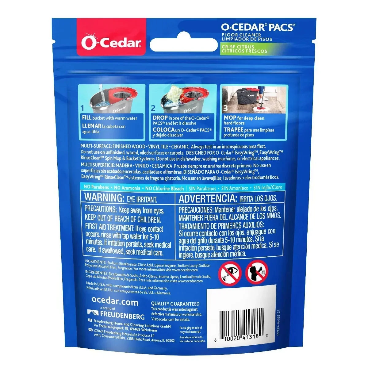 O-Cedar Crisp Citrus PACS Hard Floor Cleaner - 10ct