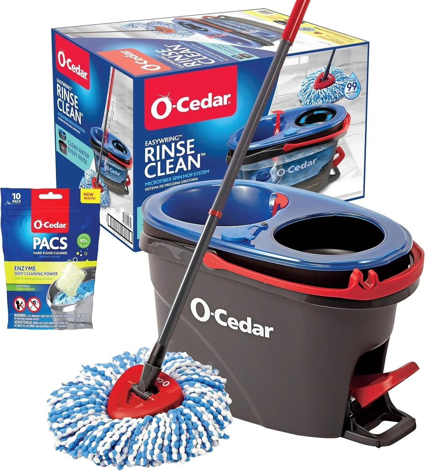 O-Cedar RinseClean Microfiber Spin Mop & Bucket Floor Cleaning System with Citrus Pac (Variety Pack)
