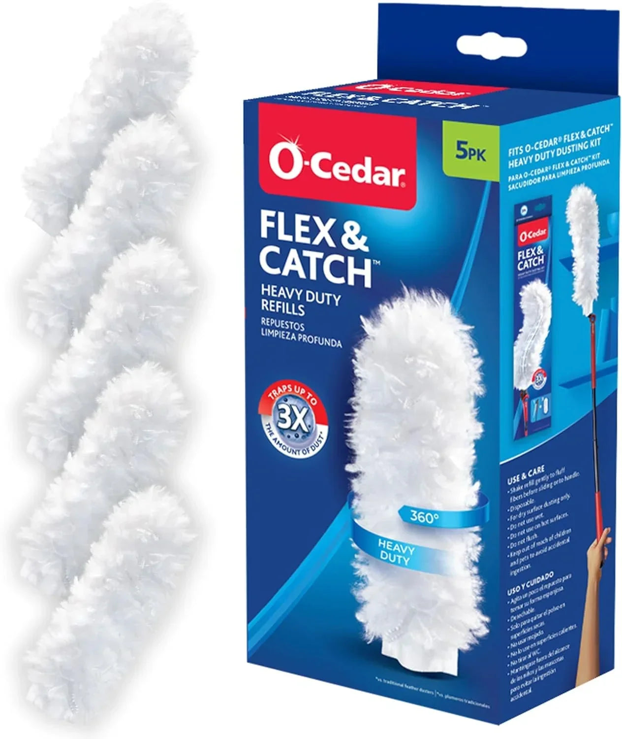 O-Cedar Flex & Catch Heavy Duty Dusting Refills (5 Count) | Disposable Duster Refill | Traps 3X More Dust Than Traditional Feather Duster