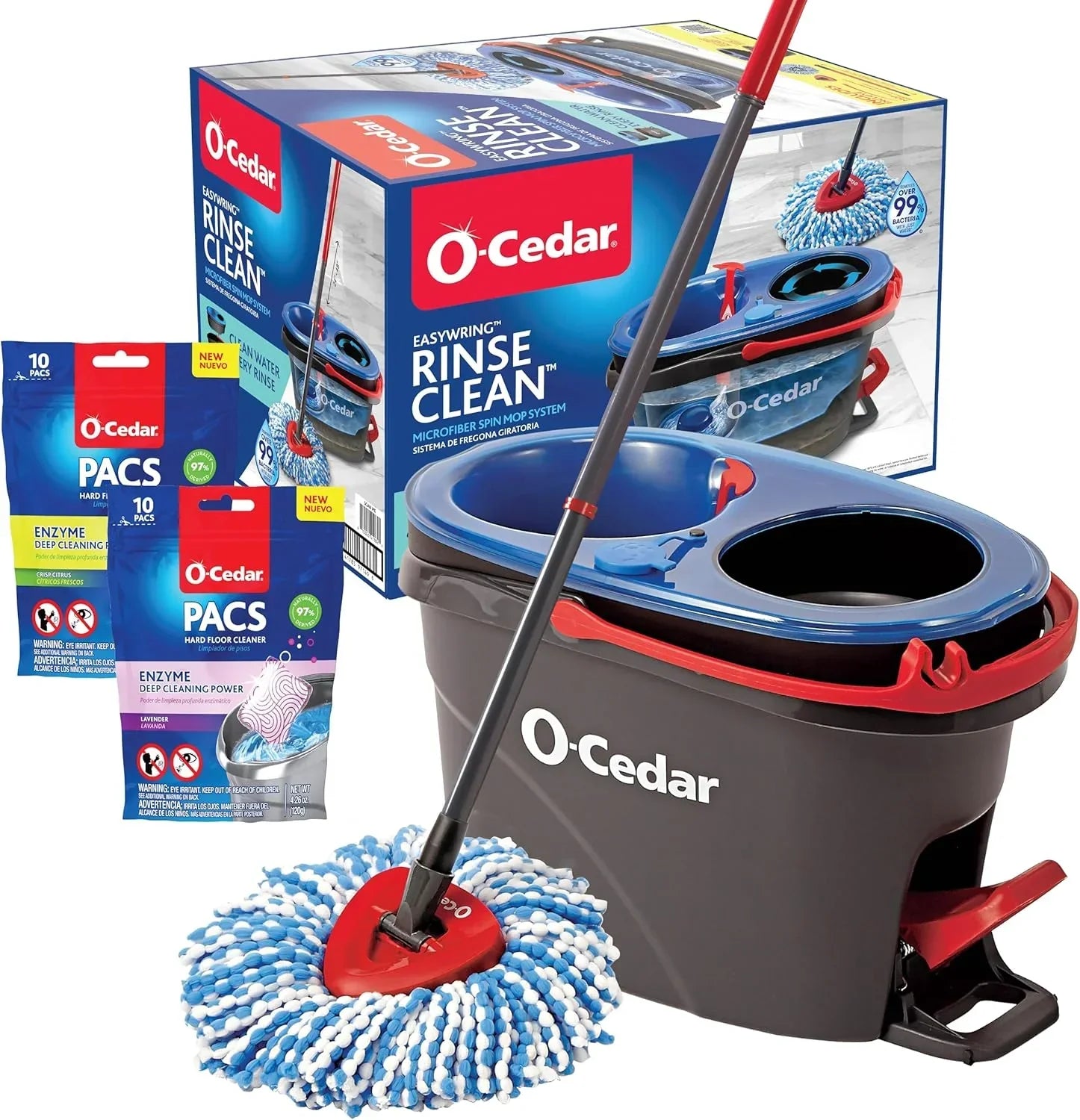 O-Cedar RinseClean Microfiber Spin Mop & Bucket Floor Cleaning System with Citrus and Lavender Pacs (Variety Pack)