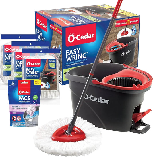 O-Cedar System Easy Wring Spin Mop & Bucket with 3 Extra Refills with Lavender Pac (Variety Pack)