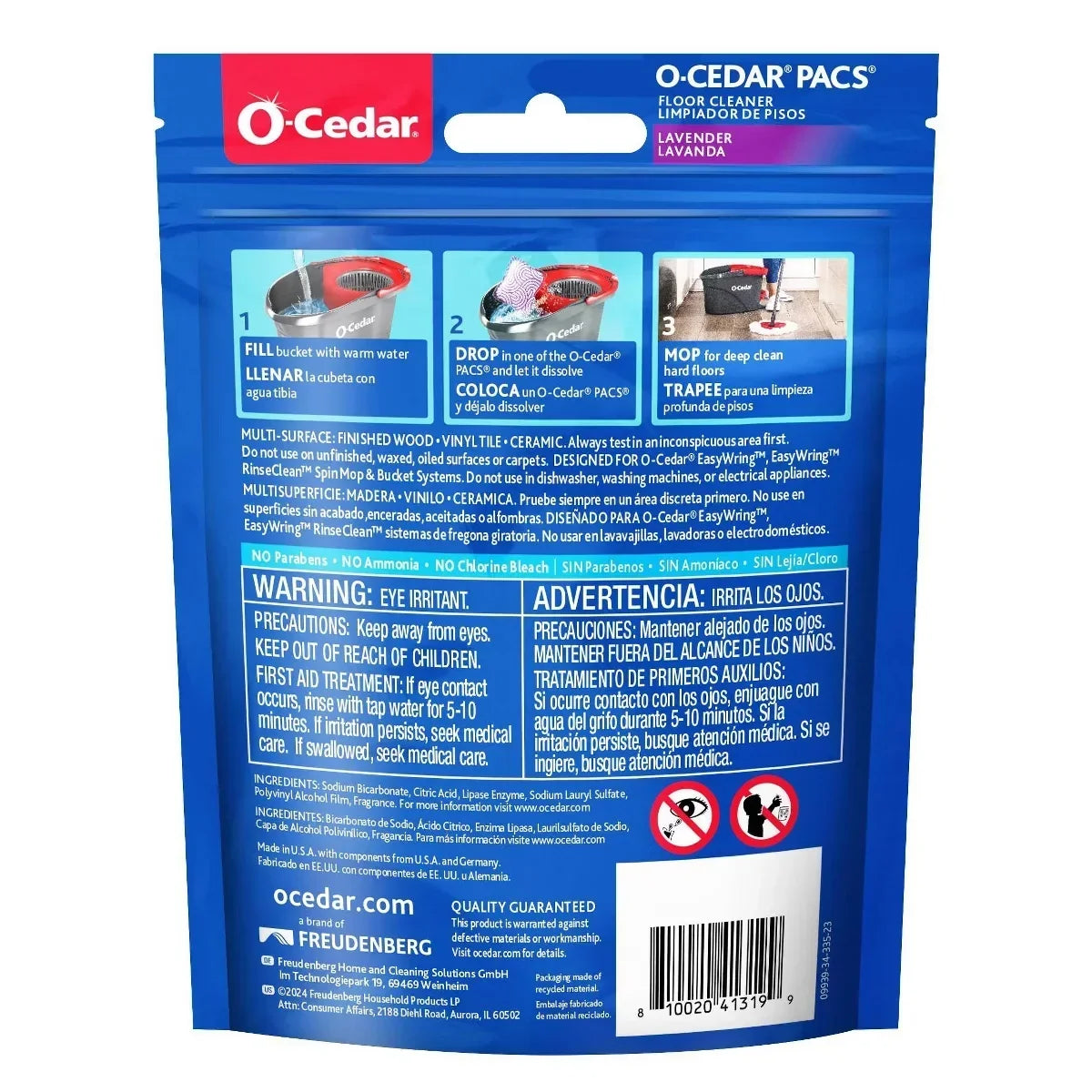 O-Cedar Lavender PACS Hard Floor Cleaner - 10ct: Contains Naturally Derived Ingredients, Multi-Surface, Eliminates Odors