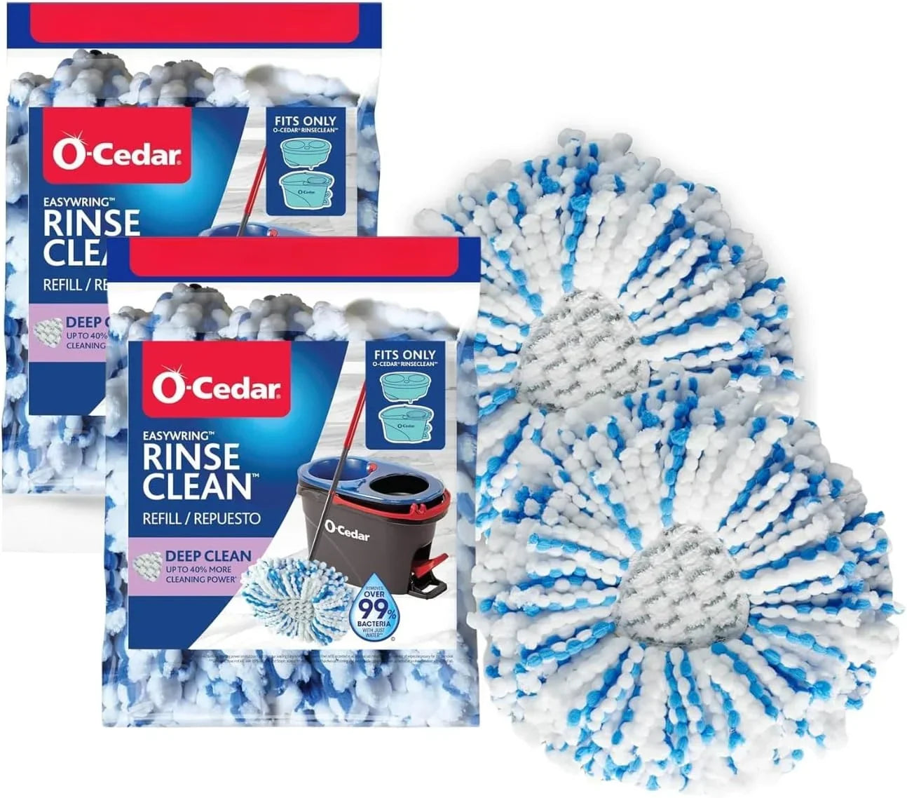 O-Cedar Genuine RinseClean Deep Clean Spin Mop Head Replacement | Machine Washable | Reusable | Microfiber Refill | 40% More Cleaning Power (Pack of 2)