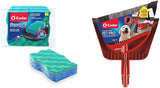 O-Cedar Scrunge Multi-Use (Pack of 6) Non-Scratch, Odor-Resistant All-Purpose Scrubbing Sponge & Pet Pro Broom & Step-On Dustpan PowerCorner, Red