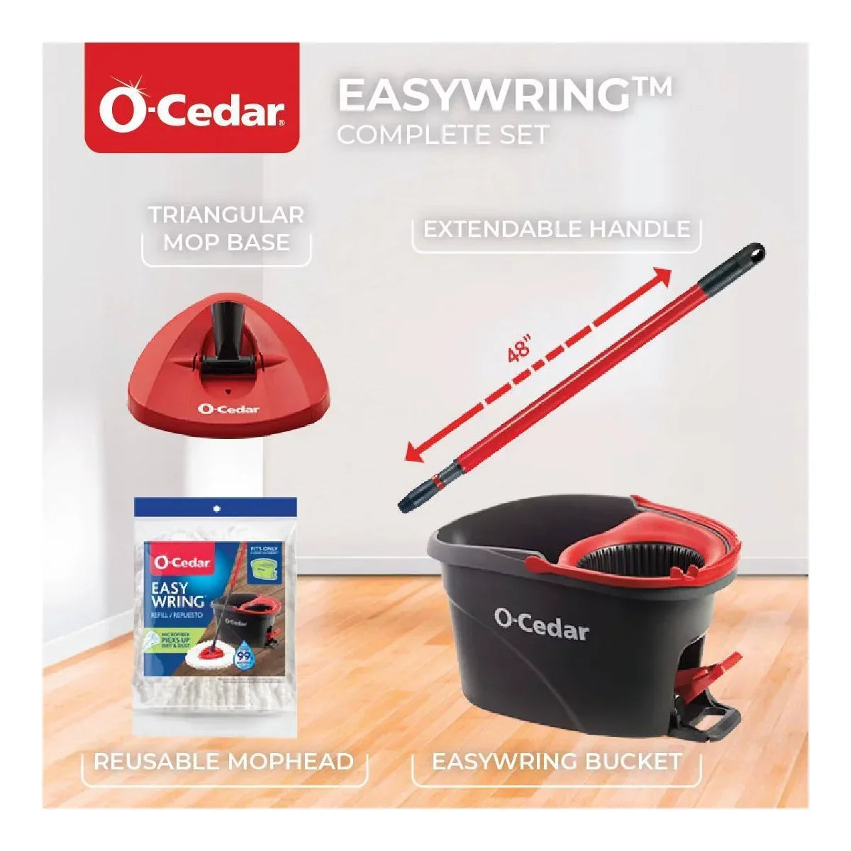 O-Cedar EasyWring Spin Mop and Bucket System: Portable, Non-Abrasive, Reusable, Extendable Handle