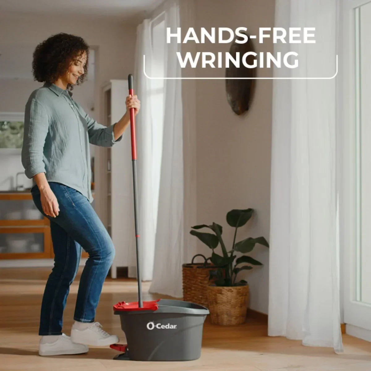 O-Cedar EasyWring Spin Mop and Bucket System: Portable, Non-Abrasive, Reusable, Extendable Handle