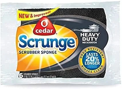 O-Cedar Scrunge Heavy-Duty Scrub Sponge | Odor-Resistant, Multi-Surface Scrubbing Sponge | Lasts 20% Longer Than Regular Sponges, 6 Count (Pack of 2)